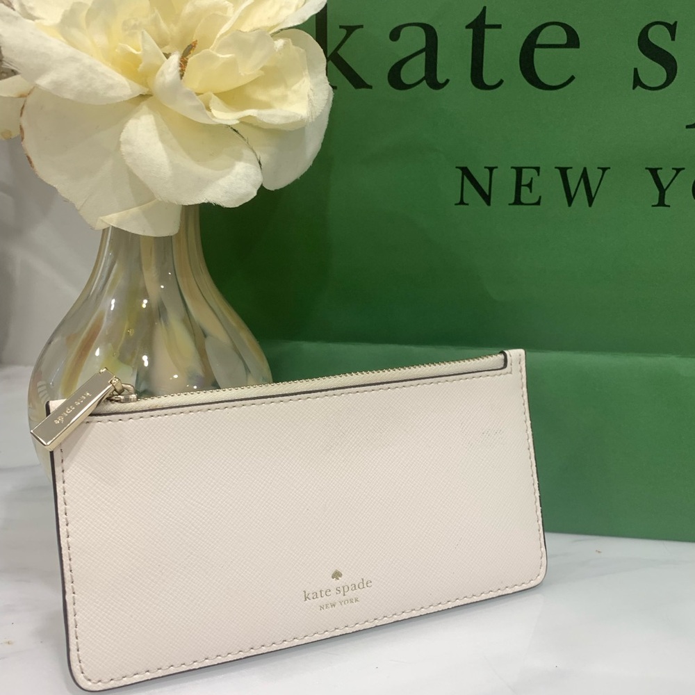 kate Spade ♠️ White Saffiano Leather Zip Billfold